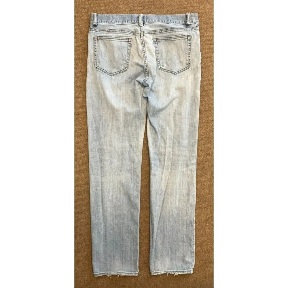 J Crew Driggs Jeans Mens 33X32 Straight Leg Slim Fit Stretch Distressed Denim